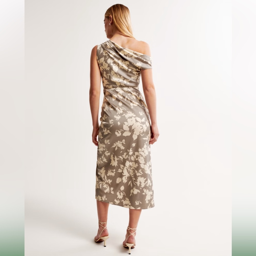 Abercrombie & Fitch Stretch Satin Draped Midi Dress in Grey Floral - Picture 4 of 9